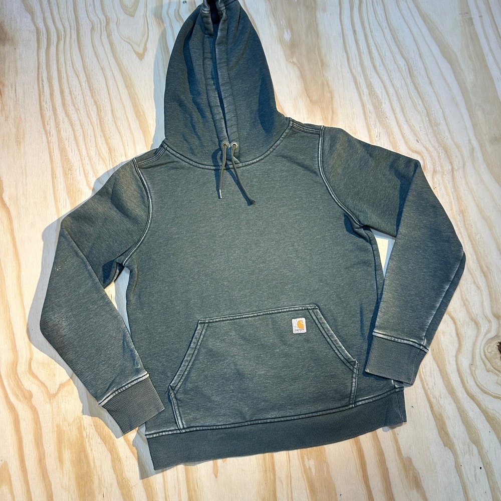 Carhartt Womens Small Green Garment Dyed Pullover Hoodie Sweatshirt